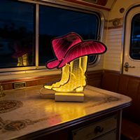 Enseigne néon LED 3D effet tunnel miroir infini, motif botte de cowboy, personnalisable, vente en gros directe usine, pour décoration de magasins commerciaux, hôtels et événements.