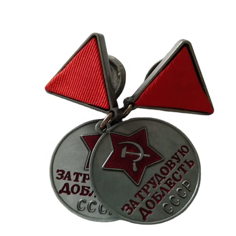 Lencana Medali Angkatan Perak Antik Rusia dengan Sekrup Kustom 3D Pasukan Logam Dada Lencana Perunggu dengan Kain