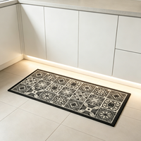 Non-slip Kitchen Mat with 4mm Cushioned Latex Backing and Geometric Tile Pattern for Home Floor Runner