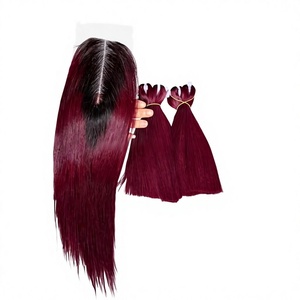 Extensiones de Cabello Humano Shin Hairs, Cabello Virgen Vietnamita Liso Extremo, Súper Doble Trama, Borgoña Oscuro, 16 Pulgadas, 100g, Paquetes de Cabello para Tejer - Product Image 1