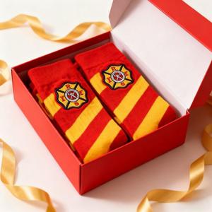 Chaussettes mi-mollet en coton peigné pour enfants et adolescents, style vintage, motif flamme, respirantes, thermiques, rayées, jacquard, tube droit - Product Image 4