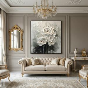 Pintura al Óleo de Peonía Blanca sobre Lienzo, Arte Floral Impasto, Decoración para el Hogar, Arte Decorativo de Interior, Pintura Mural Pintada a Mano - Product Image 6