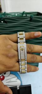 Reloj de pulsera automático para hombre, estilo Hip Hop, con números romanos de dos tonos, chapado en oro y plata, con diamantes incrustados. - Product Image 2