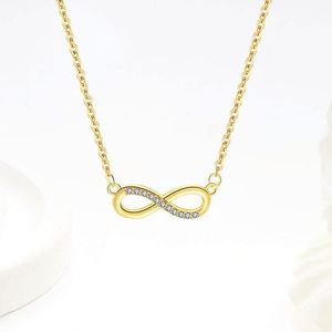 สร้อยคอทอง 18K ชุบทองคำขาว สไตล์ฮิปฮอป พร้อมจี้รูปอินฟินิตี้ ชุดเครื่องประดับพร้อมสร้อยคิวบาลิงค์ สำหรับผู้หญิง เหมาะสำหรับงานหมั้น งานแต่งงาน ของขวัญ ทำจากทองเหลือง ขายดี - Product Image 4