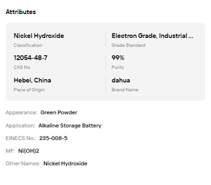 Poudre verte de Ni(OH)2 de qualité électronique 99% CAS 12054-48-7 Matériau cathodique en gros pour batteries rechargeables Ni-MH - Product Image 6