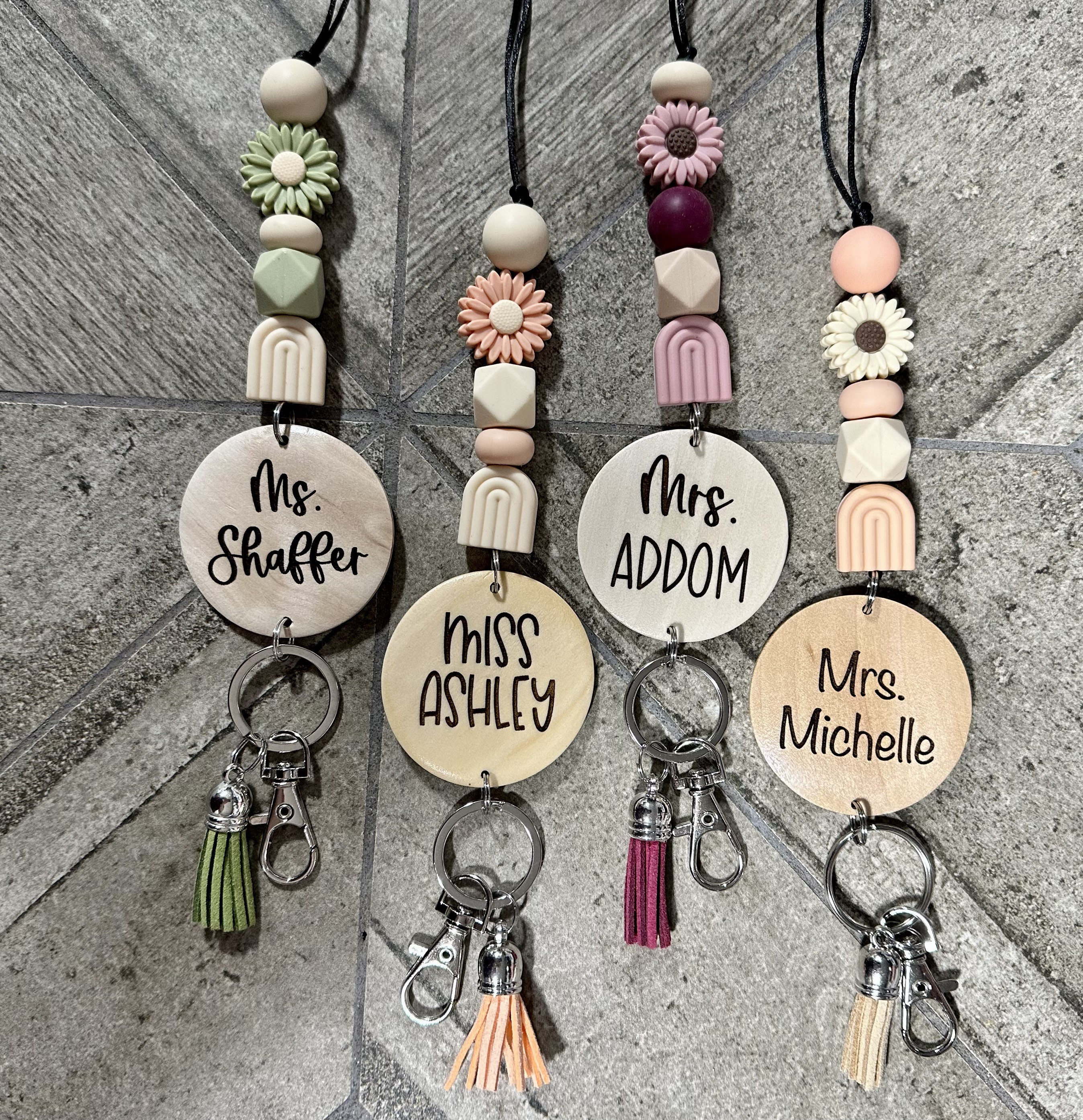 Handmade Designs Mixed Colorful Heishi Beads With Notebook Sunflower Blank Monogram Pendant Lanyard Keychain With ID Card Holder Image 3