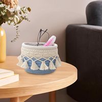 Keranjang Anyaman Tali Kapas Jute Alami Kecil dengan Rumbai Makrame untuk Penyimpanan Kosmetik Produk Perawatan Kulit Pengatur Meja
