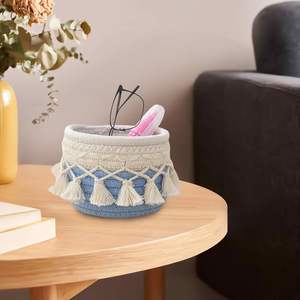 Cesta Tejida de Yute y Algodón Natural, Cesta Pequeña de Macramé con Borlas, Contenedor de Almacenamiento para Cosméticos, Productos para el Cuidado de la Piel, Organización de Escritorio - Product Image 4