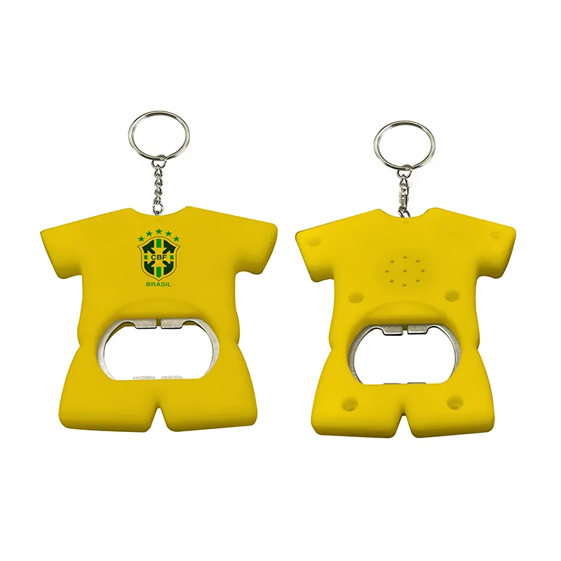 Pratende Sleutelhanger Custom Logo & Geluid Bier Flesopener Voor Voetballer Basketbal Sterren Souvenir Relatiegeschenk