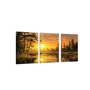 Collezione di <span class=keywords><strong>dipinti</strong></span> su tela con riflessi del lago al tramonto e alberi silenziosi, decorazioni artistiche ispirate alla natura per la casa - Product Image 4