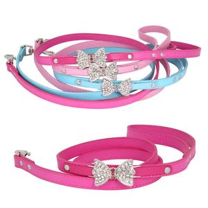 Collar de perro de cuero PU pequeño de lujo, nudo de lazo de diamantes de imitación plateados, patrón de Animal sólido suave, correa para mascotas de algodón ABS - Product Image 6