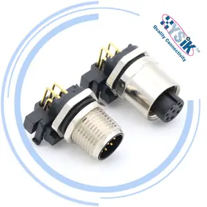 Conector tipo SMD hembra M12, 8 pines, código A, versiones de contacto chapadas en oro, conector hembra de soldadura