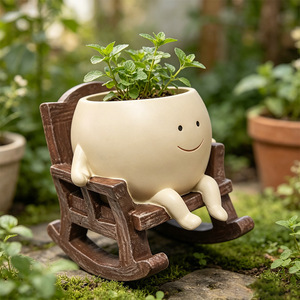 Rocking Chair Flower Pot Resin Cartoon Desktop Planter Indoor Plant Decor - Product Image 1