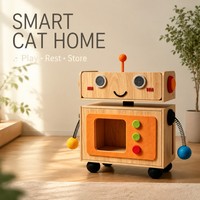 Maison pour chat en bois, motif dessin animé mignon, avec rangement dissimulé, lit interactif pour chat en feutre, utilisable toutes saisons, vente en gros