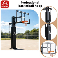 Support de panier de basket encastré au sol avec réglage de la hauteur, système de cadre en acier et panier détachable professionnel, pour intérieur et extérieur
