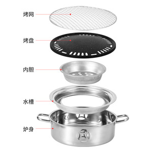 Stainless Steel Barbecue Grill Multi-functional Outdoor Camping Grill With Water Trough And Grilling Plate - Product Image 1
