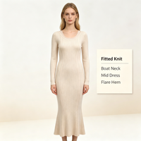 Robe pull longue en maille côtelée blanche de haute qualité pour femme, modèle Mable Maxi, personnalisable OEM & ODM, vente en gros