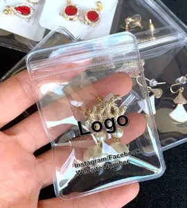 Zip lock sealing tas perhiasan kustom cetak transparan plastik disegel tas bening dengan logo untuk anting kalung pesona gelang