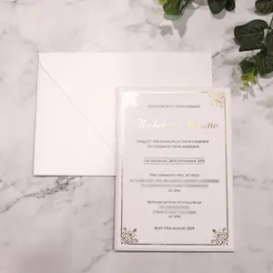 Custom Pocket Design Paper Hardcover Wedding Invitations With Gold Foil Writing