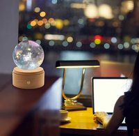 Support d'affichage LED en bois de hêtre, support de lampe pour œuvres d'art en bois, support rotatif à 360°, support tactile coloré, affichage lumineux en cristal