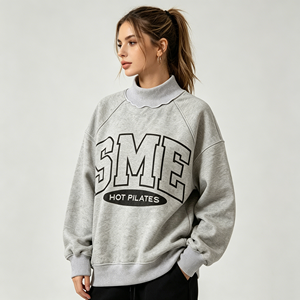 Felpa Oversize Personalizzata <span class=keywords><strong>con</strong></span> Stampa Logo, Maniche Lunghe, Collo Alto, Modello Ampio Speciale per Donne - Product Image 2