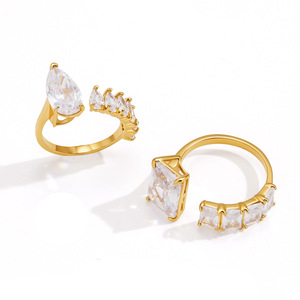 New Arrival 18k Gold Plated <b>Stainless</b> <b>Steel</b> Wedding <b>Ring</b> Waterproof Non Tarnish Claw Setting Big Zircon Gemstone <b>Ring</b> for Women - Product Image 1