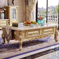 Ensemble de meubles de salon de style européen en bois massif laqué doré, table basse et meuble TV avec rangement, projet clé en main, pour salons luxueux