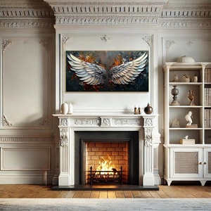 Pintura al Óleo Suave y Neutra con Símbolos, Arte de Pared con Alas de Ángel Texturizadas, Estilo Abstracto, Arte en Lienzo, Pintura Acrílica - Product Image 3