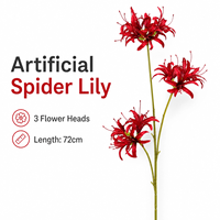 3 Têtes de Lys Araignée Rouge Artificiel (Lycoris Radiata) en Gros pour Mariage, Maison, Hôtel, Jardin, Décoration Florale