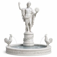 Fontaine Commerciale en Marbre Sculpté à la Main, Statue d'Apollon, Éclairage RGB/Laser, Étanche IP68, Becs en Forme de Coq, Disque Rayonnant, Branche de Laurier