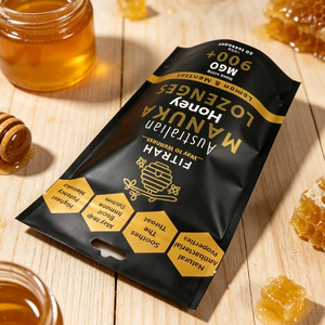 Custom Printed Black Stand Up Pouch Food Grade Zipper Bag 100g For Snack Honey Lozenges Packaging with Hole - Product Image 6