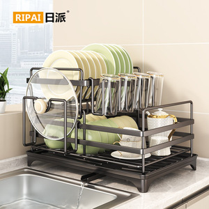 ชั้นวางจานเหล็กดัดสไตล์ญี่ปุ่น 2 ชั้น พร้อมถาด ชั้นวางอุปกรณ์ครัวแบบแห้งเร็ว ขนาด L - Product Image 3