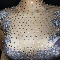 Mode manches longues imprimer strass body femmes Sexy gymnastique rythmique justaucorps Club pôle danse Performance porter grande taille