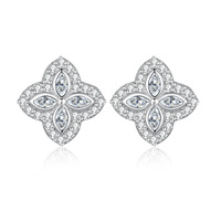 Elegante S925 Silber Vierblättrige Moissanit-Ohrstecker 925 Sterling Silber Hypoallergene Marquise-Blumen-Ohrstecker