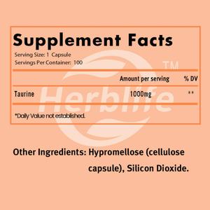 Taurina 1000 mg, Doble Potencia, Salud del Sistema Nervioso, Sin Gluten, Vegano, Sin OMG, Venta al por Mayor, Personalizable - Product Image 2