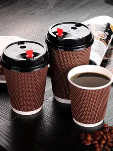 Cốc giấy cà phê với nắp tùy chỉnh bán buôn dùng một lần duy nhất Đôi Gợn tường Cốc giấy nước giải khát trà sữa ly cà phê