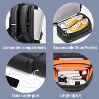 Sac à dos avec compartiment séparé pour chaussures, chargement USB, pour ordinateur portable 15 pouces, résistant à l'eau, extensible, sac à dos professionnel