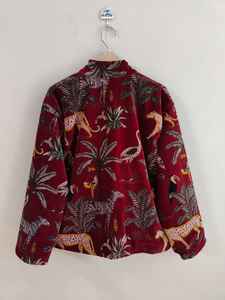 Top Selling Maroon Jungle Print <b>Velvet</b> <b>Jacket</b> Bohemian <b>Velvet</b> Quilted Coat for Parties or Travel Use Available for Factory Price - Product Image 5