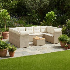 Ensemble de canapés de jardin modulaires en rotin beige, mobilier d'extérieur, 6 places, design contemporain - Product Image 2