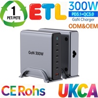 Cargador USB C de Carga Rápida Inteligente Tommox de 300 W de Alta Velocidad con Enchufe para UE, Reino Unido, EE. UU. y Australia, Adaptador de Escritorio con 6 Puertos PD 3.1 Tipo C