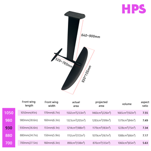 JFS HPS 930 - Mástil de Carbono para Kitesurf, Foil, Deportes Acuáticos, Hydrofoil, Tabla de Surf, 1179 cm², 8 kg, Downwind, Océano, Negro, HPS 930, Fibra de Carbono - Product Image 5