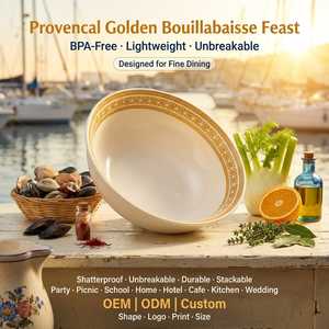Vaisselle en mélamine dorée européenne OEM ODM en gros, assiette et <span class=keywords><strong>bol</strong></span> de 9 pouces, <span class=keywords><strong>bol</strong></span> à punch rond ivoire pour la maison, vente en gros de bols à pastèque et à melon - Product Image 1