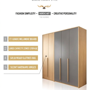 Armario moderno con puertas abatibles y fácil montaje para dormitorio, en color gris y madera natural. - Product Image 3