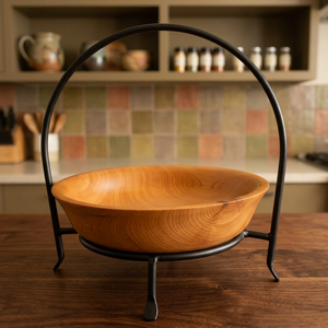 Corbeille à fruits en bois faite à la main avec poignée en métal, panier de service décoratif pour la cuisine, la table à manger, la décoration de la maison et le rangement - Product Image 1
