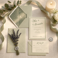 Suite d'invitations de mariage sur mesure, couleur lavande, ciel étoilé, avec enveloppe, sceau de cire et carte RSVP
