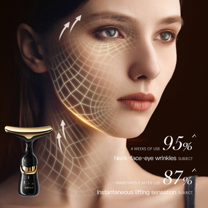 <span class=keywords><strong>Masseur</strong></span> facial et du cou 3-en-1 doré et noir pour le visage et les yeux - Lancement du dispositif anti-âge de rajeunissement cutané à usage domestique - Product Image 4