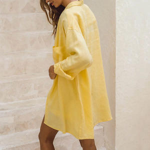 <span class=keywords><strong>Camicia</strong></span> da donna di alta qualità da spiaggia a manica lunga <span class=keywords><strong>gialla</strong></span> <span class=keywords><strong>camicia</strong></span> da donna tinta unita <span class=keywords><strong>camicia</strong></span> di <span class=keywords><strong>lino</strong></span> traspirante larga personalizzata - Product Image 5