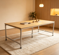 Mesa de Conferencia de Madera de Abedul con Marco de Aluminio, Escritorio de Negociación Minimalista para Oficina, Ergonómico, Duradero y Fácil de Montar