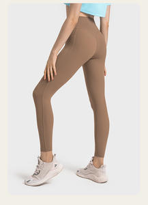 Leggins deportivos sólidos desnudos con logotipo personalizado para mujer, pantalones de Yoga transpirables de cintura alta de secado rápido con bolsillos - Product Image 4