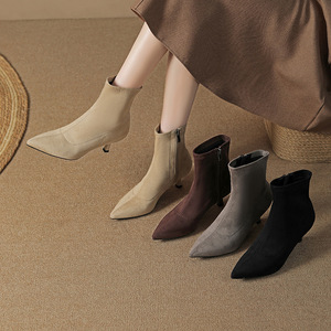 定制加大码踝靴女拉链高跟鞋女休闲女鞋女扣短靴 - Product Image 5